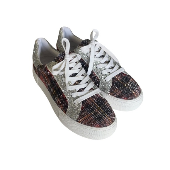 Betsey Johnson Lindsay Lace up embellished bling sparkle rhinestone sneakers 8 - Picture 3 of 14